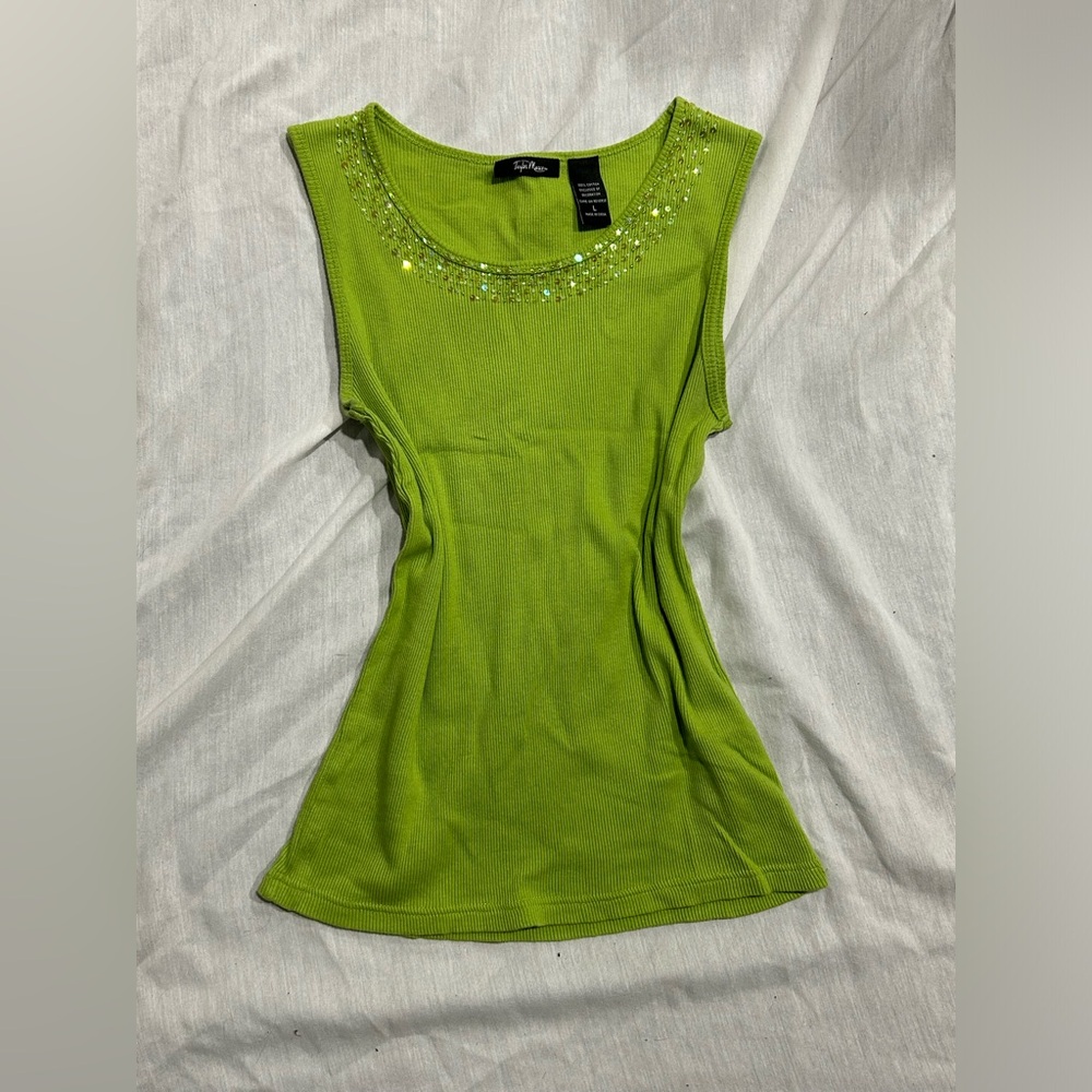 Y2K 100% cotton Taylor marco green beaded tank top